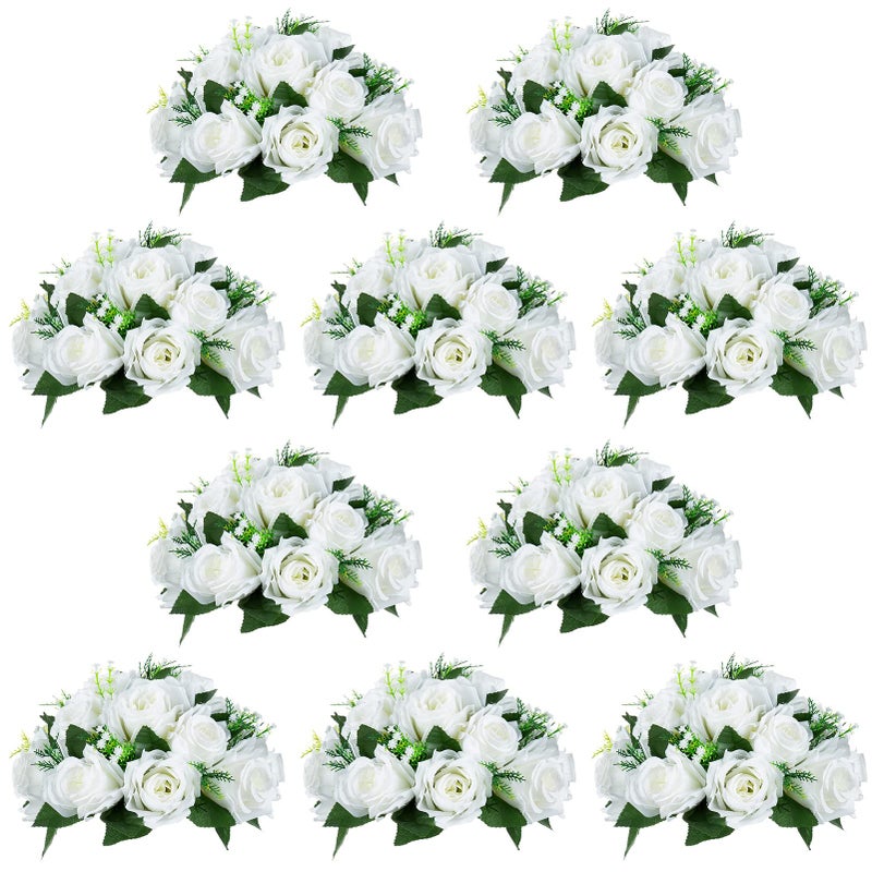 NUPTIO White Flower Centerpieces for Tables: 10 Pcs Artificial Flower Ball Arrangement for Wedding Party - 9.5 Inch Diameter Fake Floral Rose for Bridal Shower Decorations - Image 1